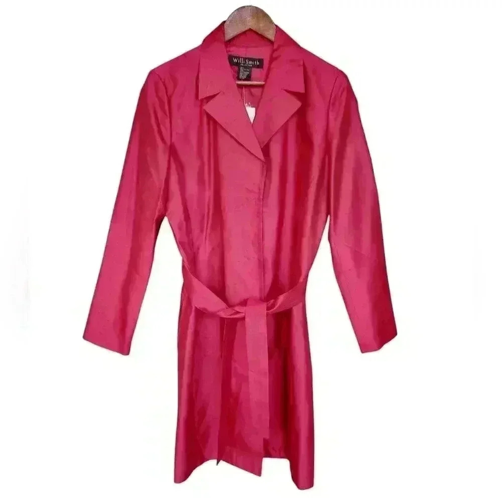 NWT Willi Smith Burgandy Silk Trenchcoat Inspired Light Weight Jacket